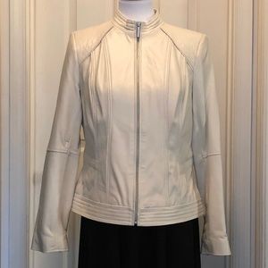 Zip Front Leather Jacket with Seaming Detail